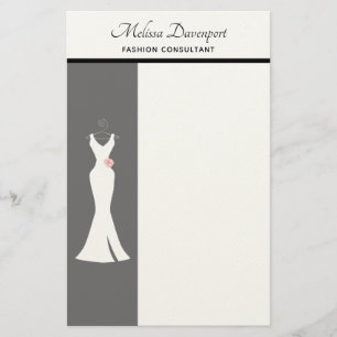 Elegantes White Gown on Gray - Stilvolles, einfach Briefpapier
