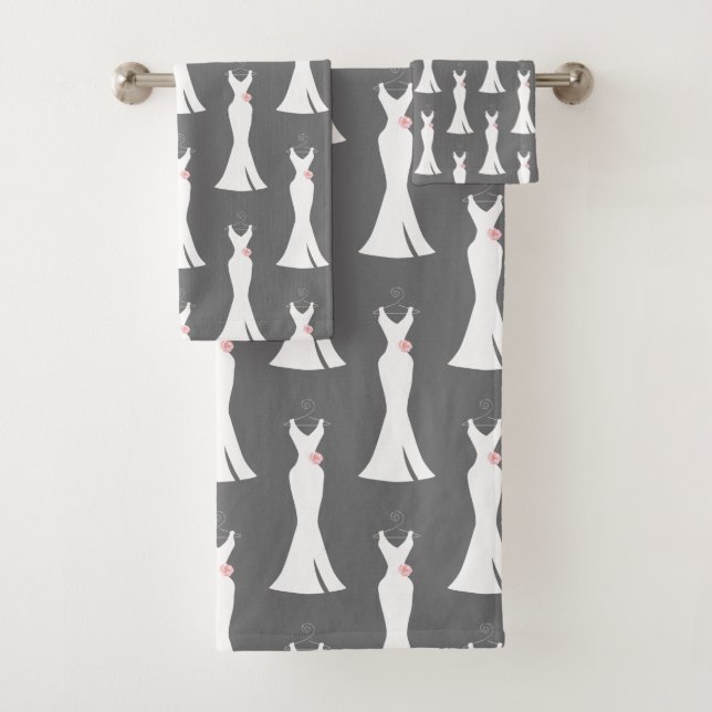 Elegantes White Gown on Gray - Stilvolles Muster Badhandtuch Set (Insitu)