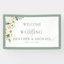 Elegantes White Gray Green Floral Watercolor Scrip Banner