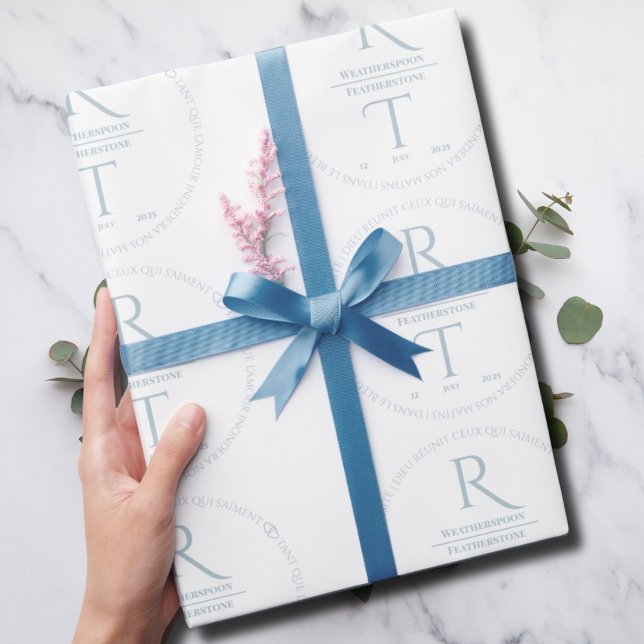 Elegantes White Gray Monogram Wedding Wrapping Pap Geschenkpapier (Von Creator hochgeladen)