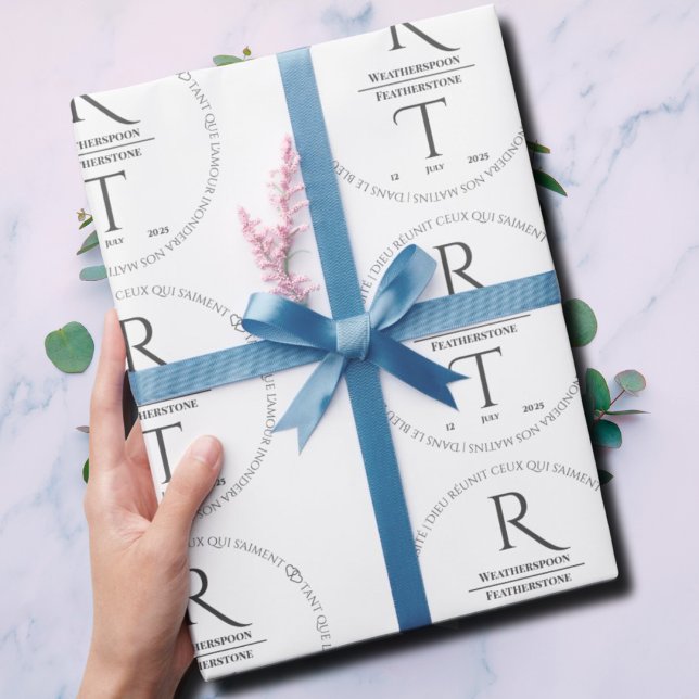 Elegantes White Gray Monogram Wedding Wrapping Pap Geschenkpapier (Von Creator hochgeladen)
