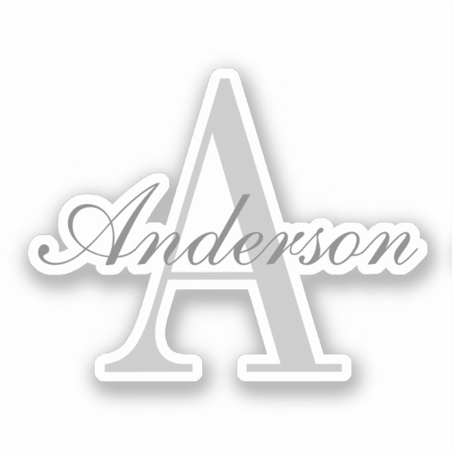Elegantes White & Gray Monogramm Aufkleber (Vorderseite)
