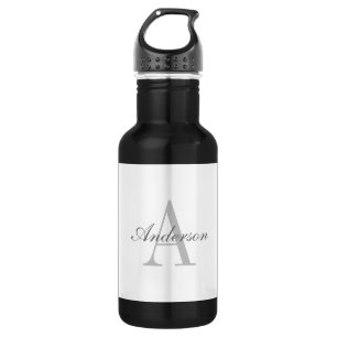 Elegantes White & Gray Monogramm Edelstahlflasche