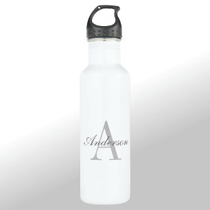 Elegantes White & Gray Monogramm Edelstahlflasche