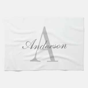 Elegantes White & Gray Monogramm Geschirrtuch