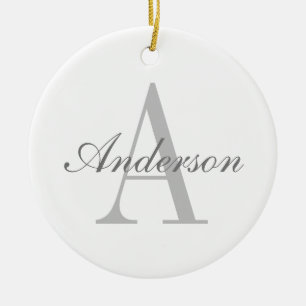 Elegantes White & Gray Monogramm Keramik Ornament
