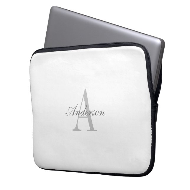Elegantes White & Gray Monogramm Laptopschutzhülle (Vorderseite Links)