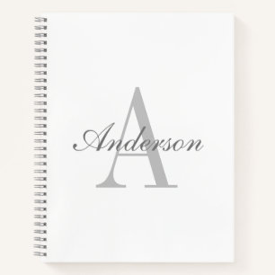 Elegantes White & Gray Monogramm Notizbuch