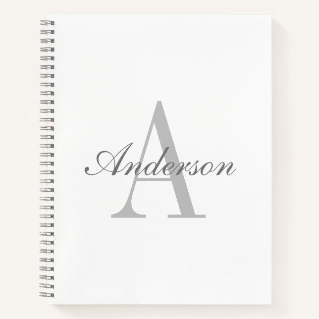Elegantes White & Gray Monogramm Notizbuch (Vorderseite)