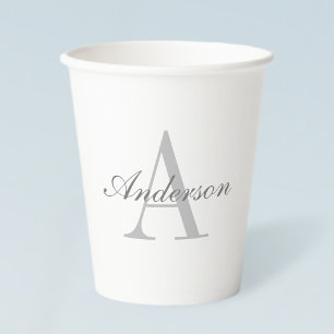 Elegantes White & Gray Monogramm Pappbecher