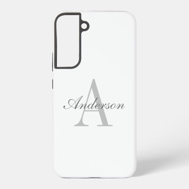 Elegantes White & Gray Monogramm Samsung Galaxy Hülle (Rückseite)