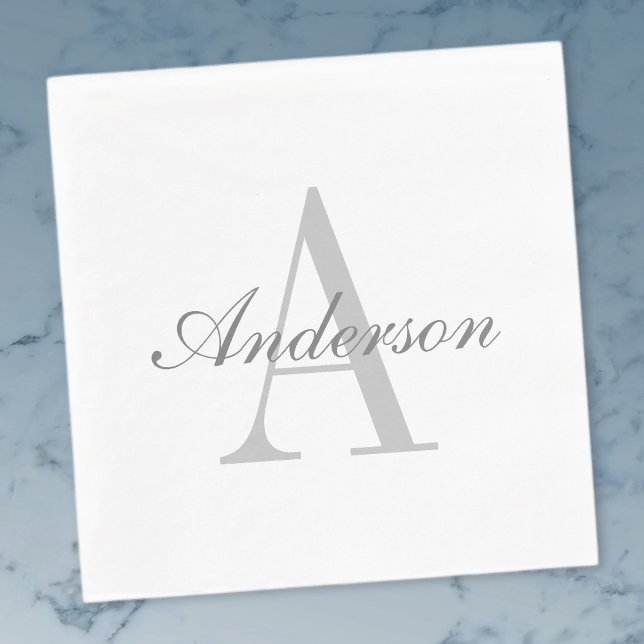 Elegantes White & Gray Monogramm Serviette (Von Creator hochgeladen)