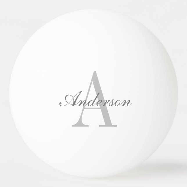 Elegantes White & Gray Monogramm Tischtennisball (Vorderseite)