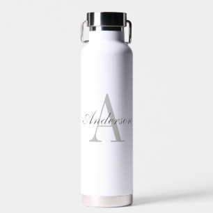 Elegantes White & Gray Monogramm Trinkflasche