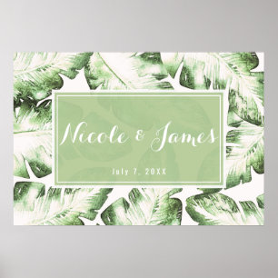 Elegantes White Green Tropical Blätter Hochzeitsba Poster