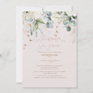 Elegantes White Hydrangea Blush Brautparty Einladung