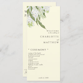 Elegantes White Hydrangea Yellow Wedding Program Menükarte