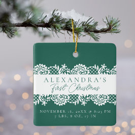 Elegantes White Lace Baby's First Christmas Foto Keramikornament