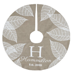 Elegantes White Leaf Skelett & Imitate Burlap Polyester Weihnachtsbaumdecke
