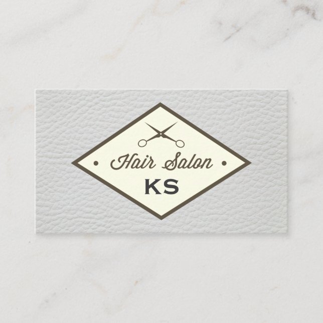 Elegantes White Leather Hair Salon Label Visitenkarte (Vorderseite)