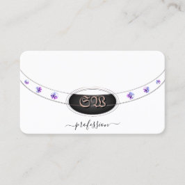 Elegantes White Lila und Rose Gold Jewels Monogram Visitenkarte