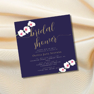 Elegantes White Magenta Orchid Navy Brautparty Einladung