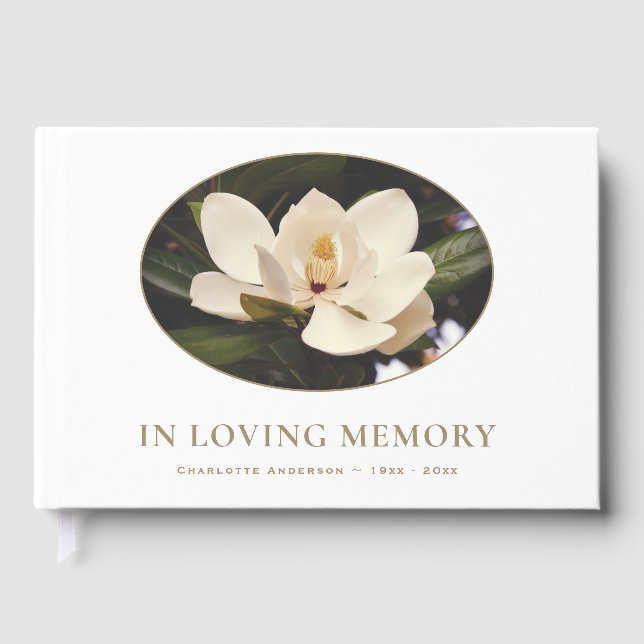 Elegantes White Magnolia Tree Funeral Gästebuch (Vorderseite)