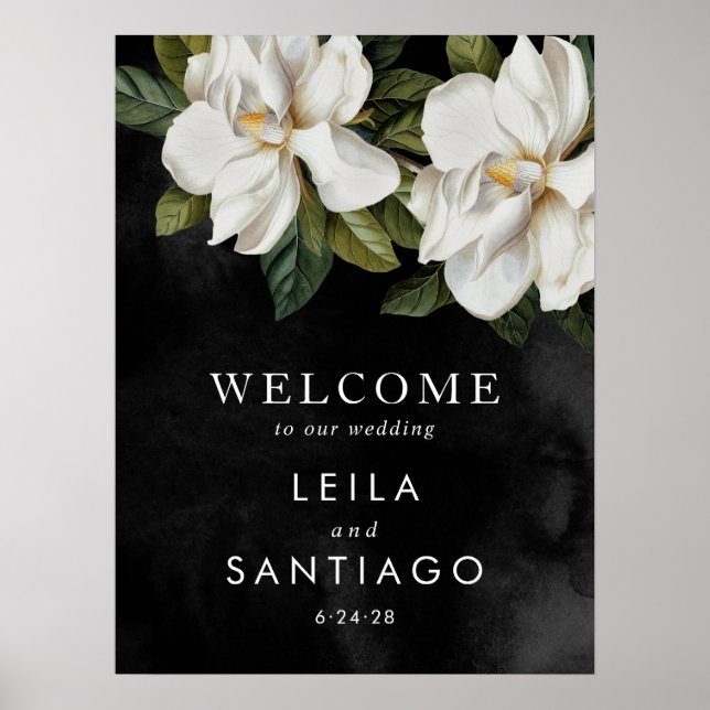 Elegantes White Magnolia Wedding Welcome Poster-Ze Poster (Vorne)