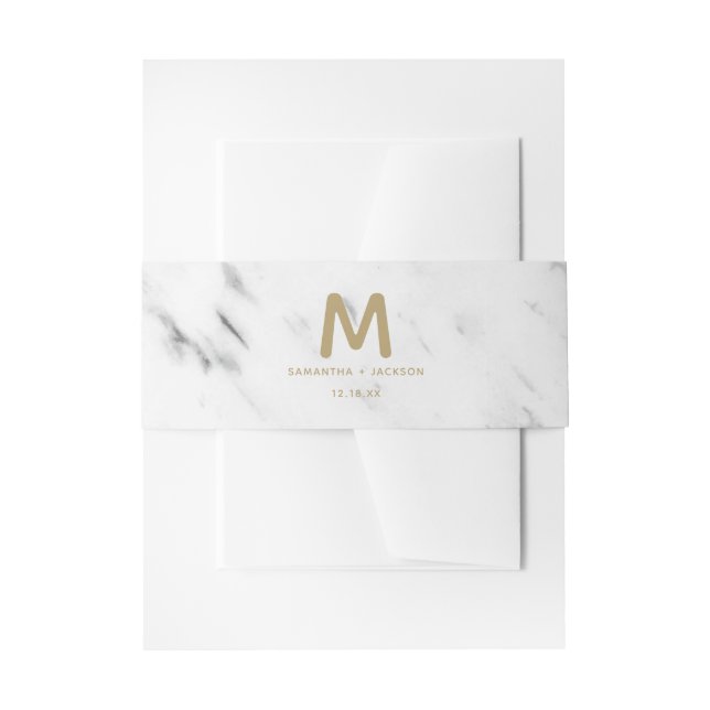 Elegantes White Marble & Gold Foil Wedding Monogra Einladungsbanderole (Vorderseite Beispiel)