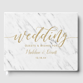 Elegantes White Marble & Gold Foil Wedding Monogra Gästebuch