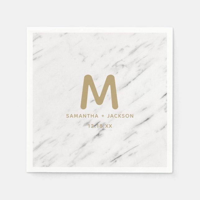 Elegantes White Marble & Gold Foil Wedding Monogra Serviette (Vorderseite)