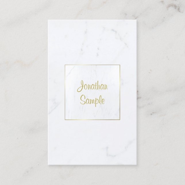 Elegantes White Marble Gold Script Luxury Template Visitenkarte (Vorderseite)