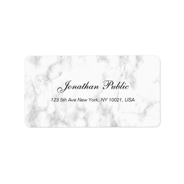 Elegantes White Marble Script Luxury Beruflich Adressaufkleber (Vorne)