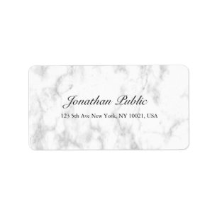 Elegantes White Marble Script Luxury Moderne Adres Adressaufkleber