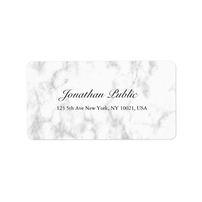 Elegantes White Marble Script Luxury Moderne Adres Adressaufkleber (Vorne)