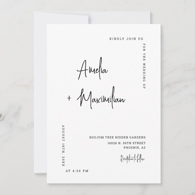 Elegantes White Minimalistisch QR Code Wedding Fot Einladung (Vorderseite)