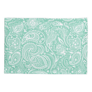 Elegantes White & Mint Floral Paisley Muster Kissenbezug