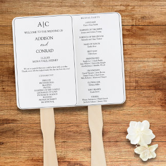 Elegantes White Monogram Wedding Program Fächer