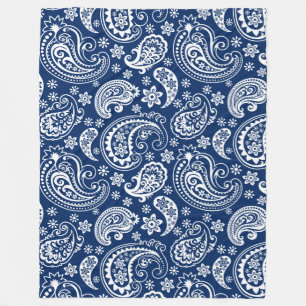 Elegantes White & Navy Blue Vintag Paisley Muster Fleecedecke