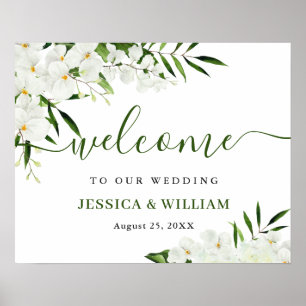 Elegantes White Orchid Bohemisch Wedding Willkomme Poster