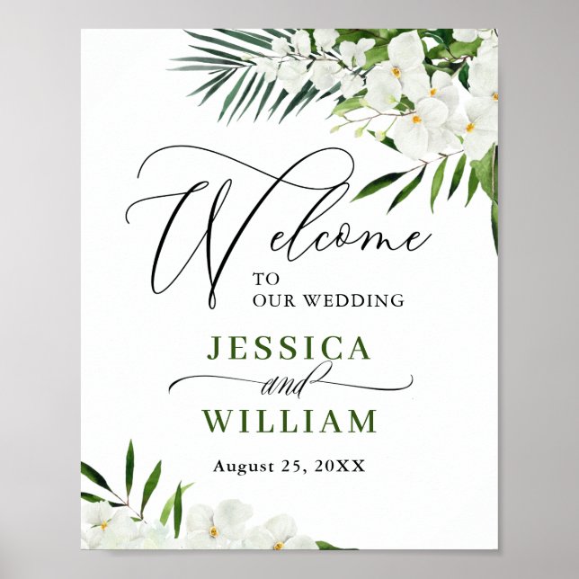 Elegantes White Orchid Bohemisch Wedding Willkomme Poster (Vorne)