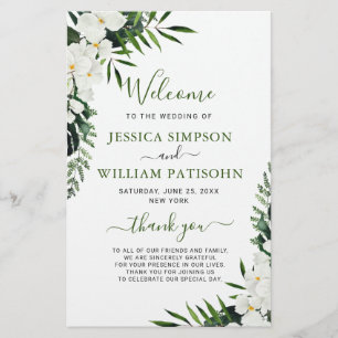 Elegantes White Orchid Boho Hochzeitsprogramm