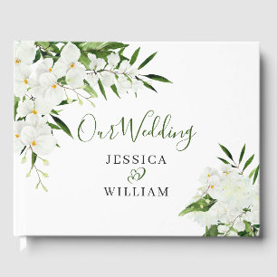 Elegantes White Orchids Bohemisches Gästebuch für
