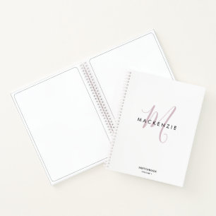 Elegantes White Pink Script Monogram Sketchbook Notizbuch