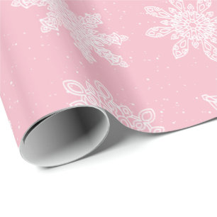 Elegantes White & Pink Snowflake Weihnachtsmuster Geschenkpapier