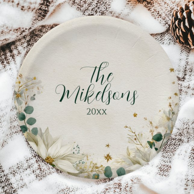 Elegantes White Poinsettia Weihnachtsfest Party Pappteller (Von Creator hochgeladen)