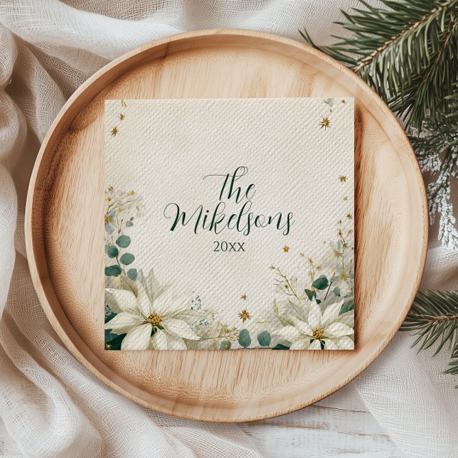 Elegantes White Poinsettia Weihnachtsfest Party Serviette (Von Creator hochgeladen)