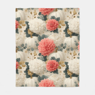 Elegantes White Pumpkin und Dahlia Fall Design Fleecedecke