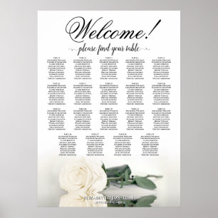Elegantes White Rose 19 Tabelle Hochzeitstabelle Poster