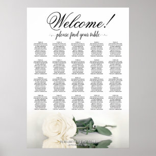 Elegantes White Rose 20 Table Wedding Seating Char Poster